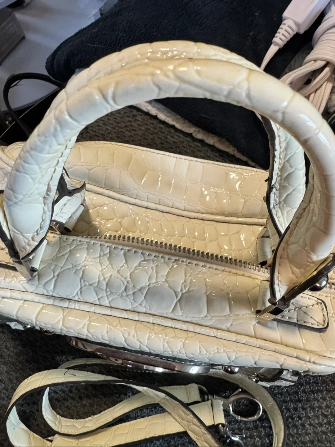 Guess White Croc Embossed Satchel image indicator(5)