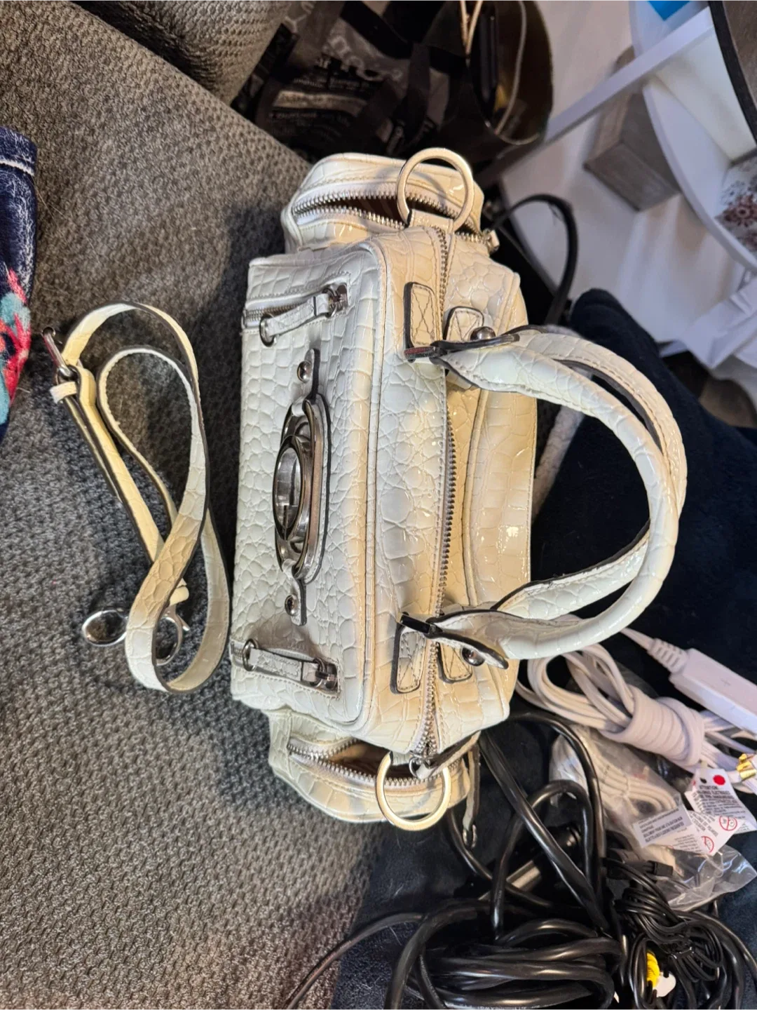 Guess White Croc Embossed Satchel image indicator(4)