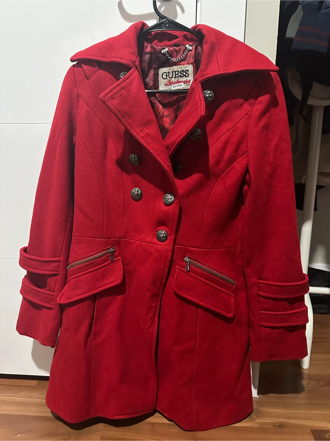 Guess Red Wool Blend Coat