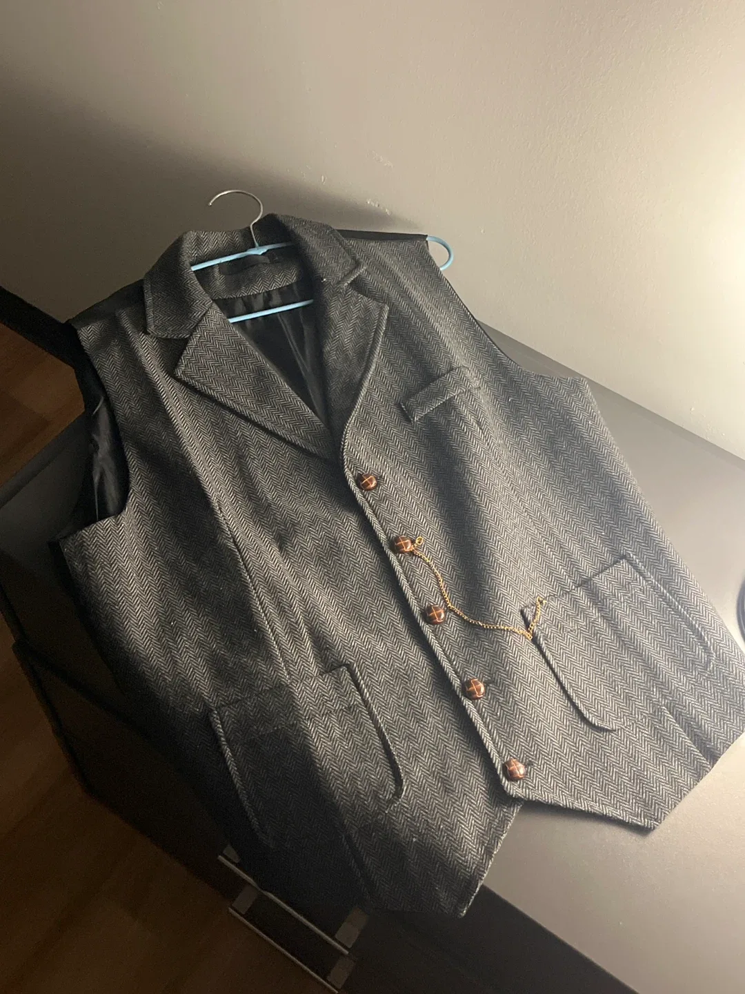 Grey Herringbone Vest (Size: M)