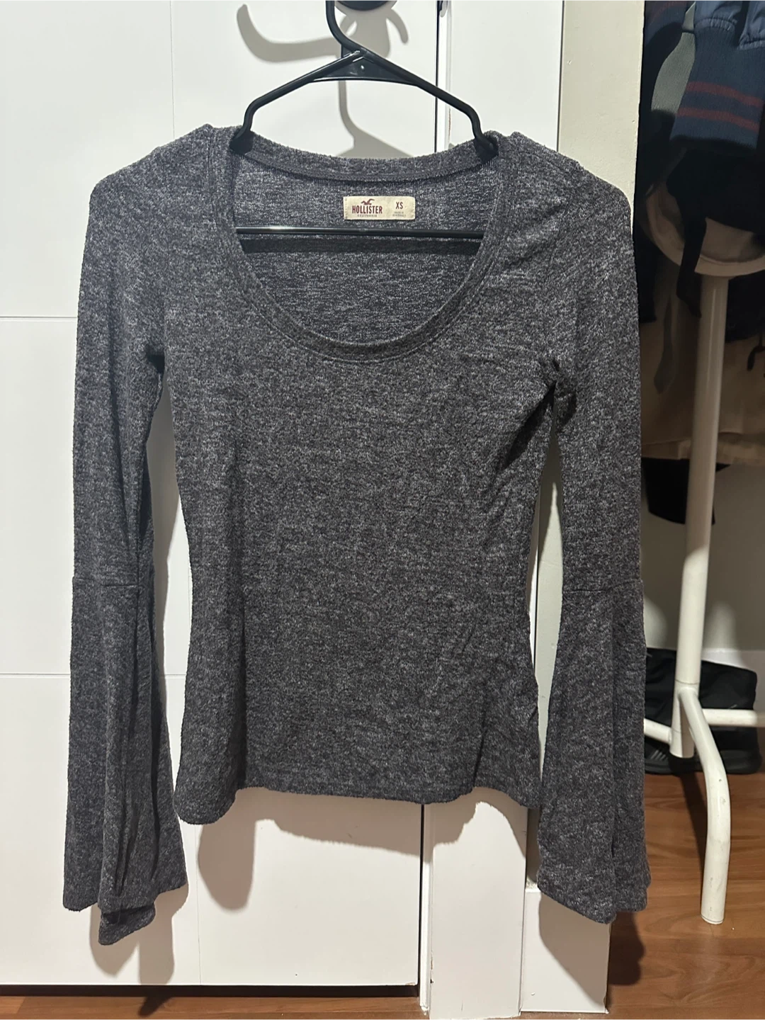 Hollister Grey Long Bell Sleeve Top
