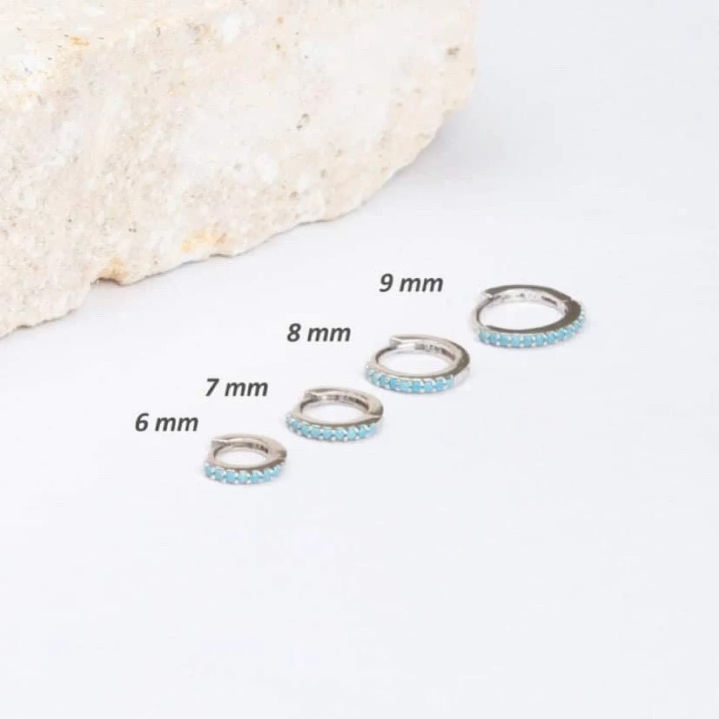 Turquoise Huggie Hoop Earrings - Sizes 6mm to 9mm image indicator(4)