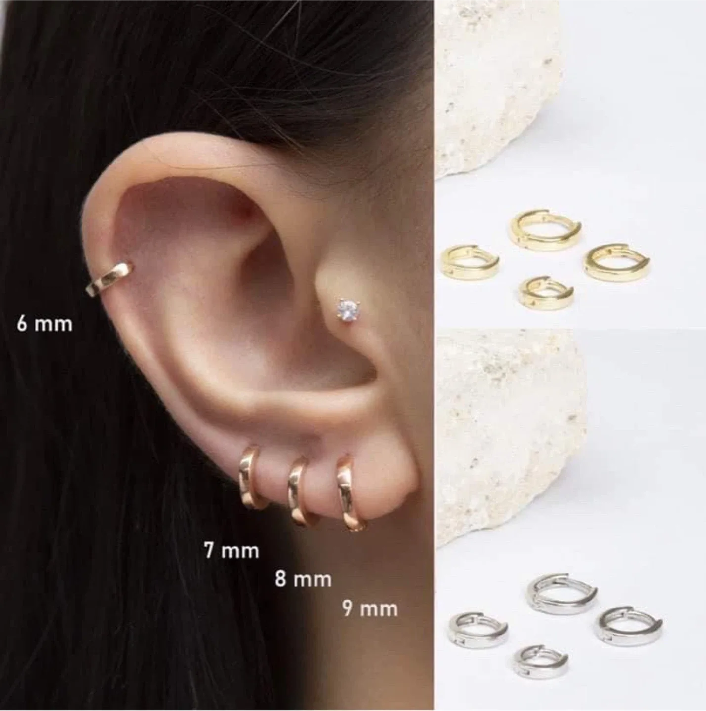 Turquoise Huggie Hoop Earrings - Sizes 6mm to 9mm image indicator(3)