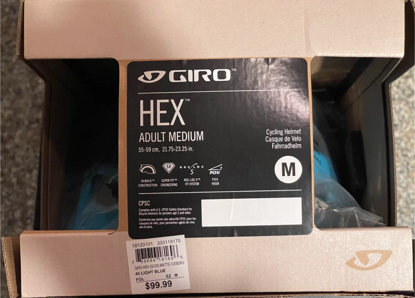 Giro Hex Adult Medium Cycling Helmet - Light Blue thumbnail
