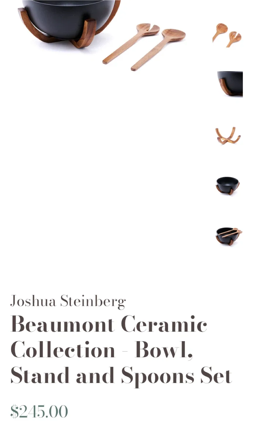 Joshua Steinberg Beaumont Ceramic Bowl, Stand & Spoons Set image indicator(2)