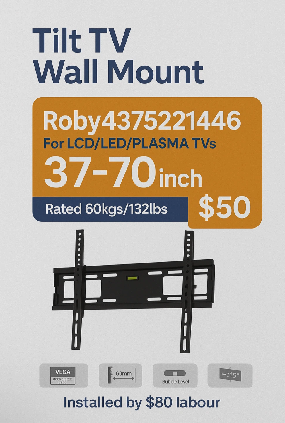 Tilt TV Wall Mount for 37-70 inch TVs