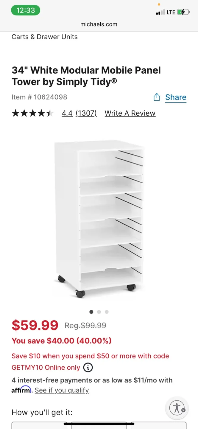 3 Simply Tidy 34" White Modular Mobile Panel Tower