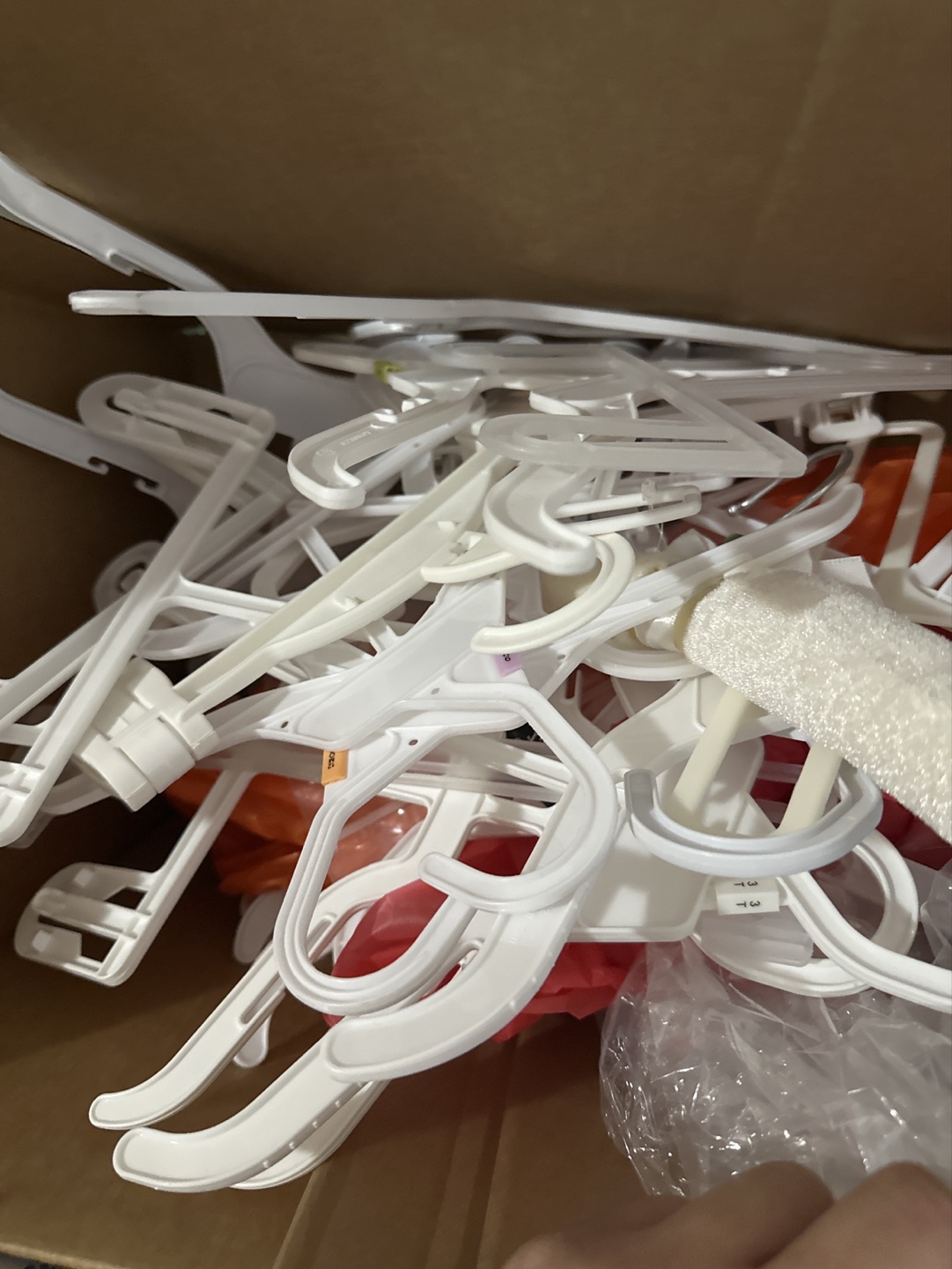 Box of White Plastic Clothes kids Hangers