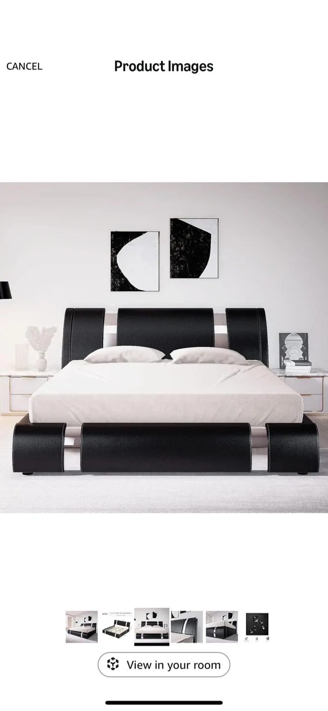 King Size Black Leather Platform Bed Frame image indicator(5)