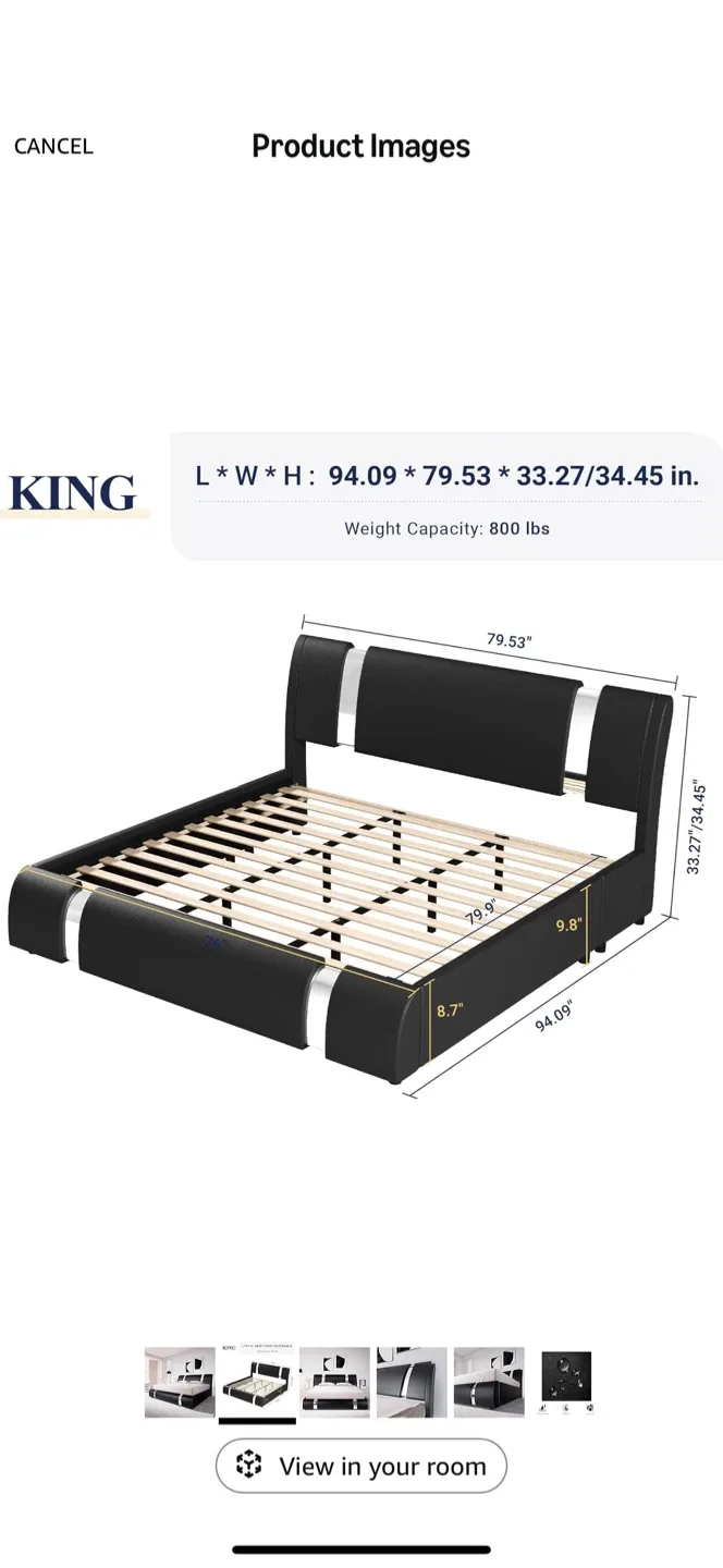 King Size Black Leather Platform Bed Frame image indicator(4)