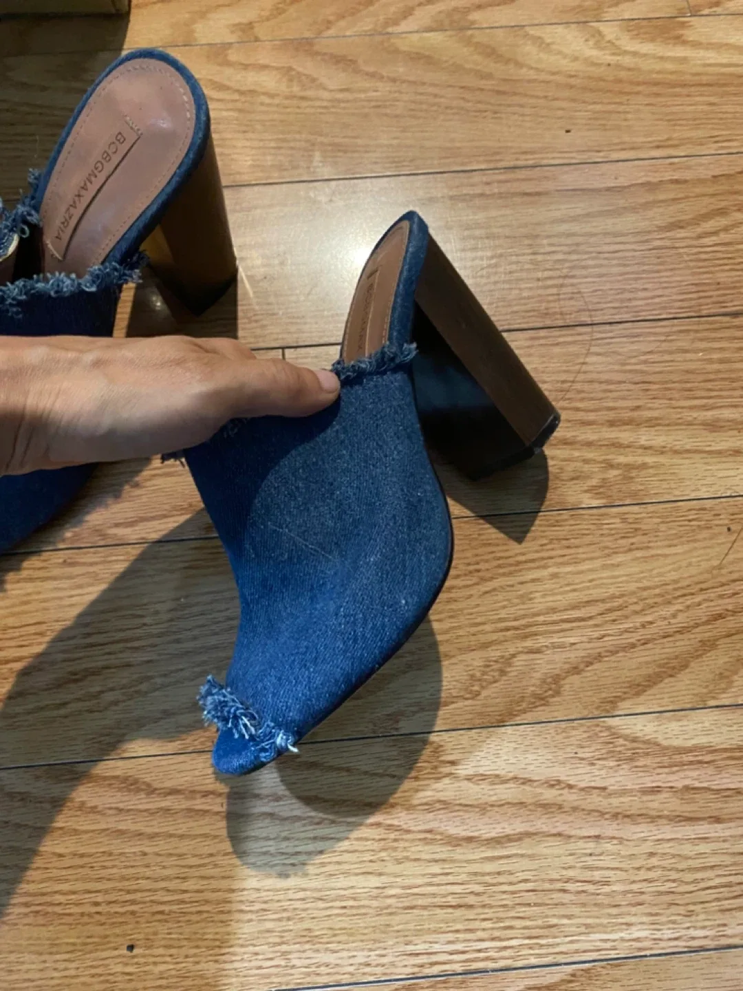 BCBG MAXAZRIA Denim Mules Size 6 thumbnail