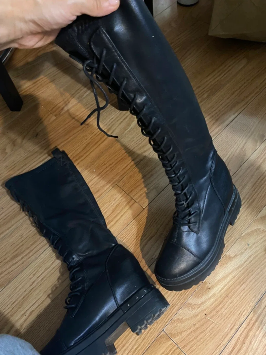 Black Lace-Up Knee-High Platform Boots Size 6 image indicator(2)