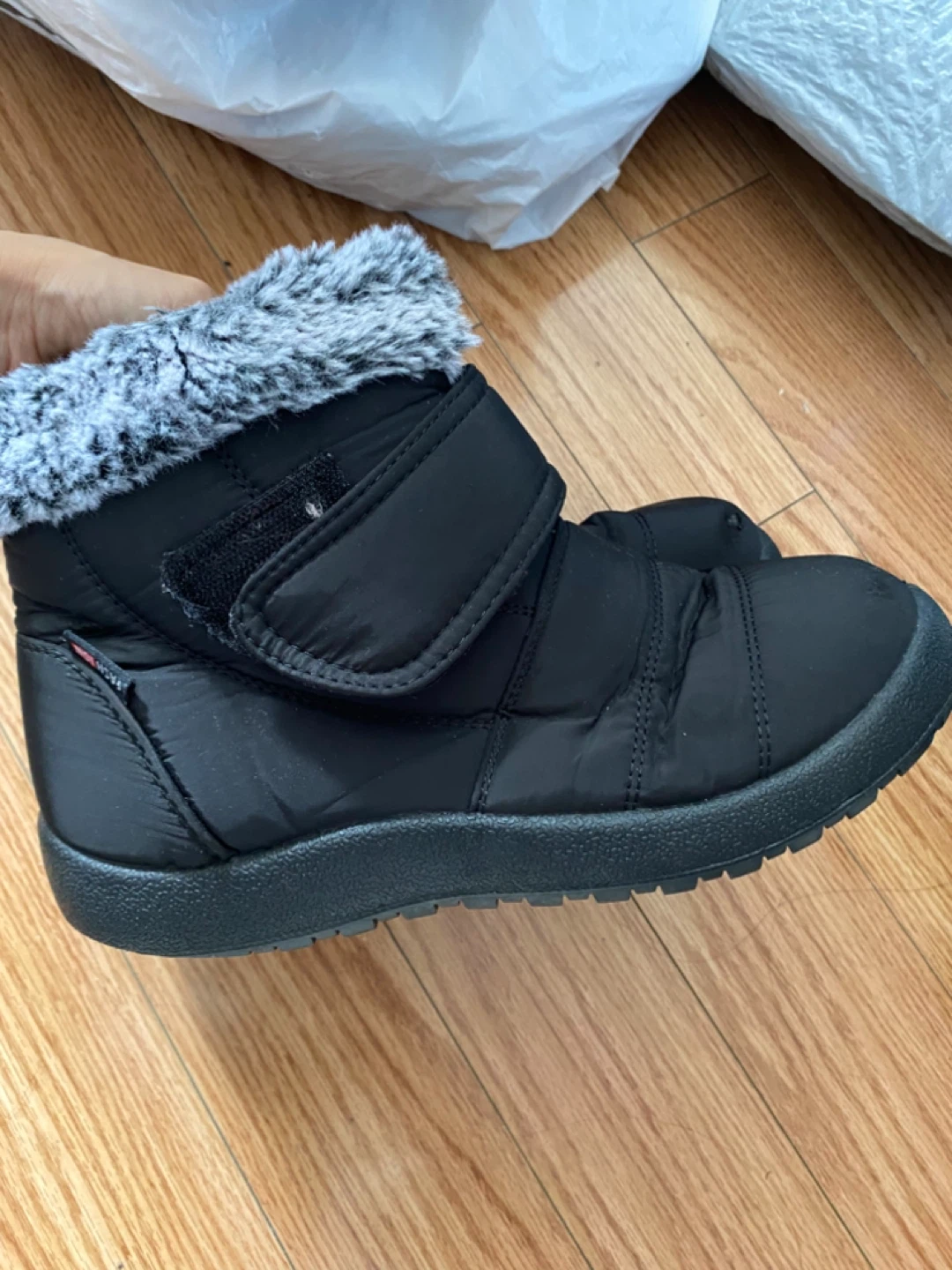 Black Winter Boots with Fur Trim Size 8