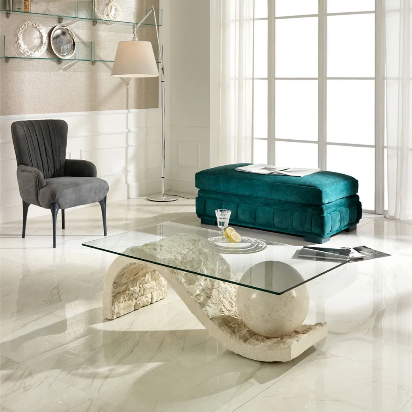 Coffee table Beech Veneer glass thumbnail