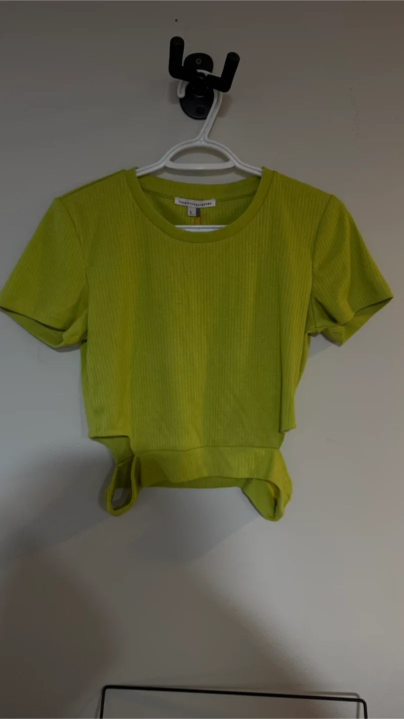 Twentyfourseven Lime Green Ribbed Crop Top - Size L thumbnail