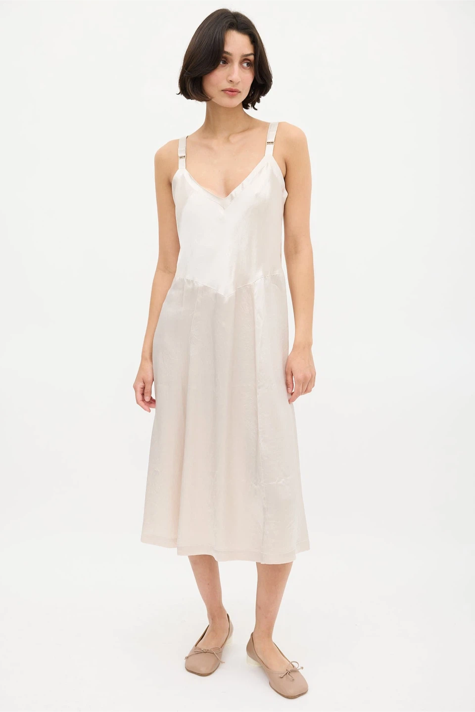 Horses Atelier Cream Satin V-Neck Slip Maxi Dress (BNWT)
