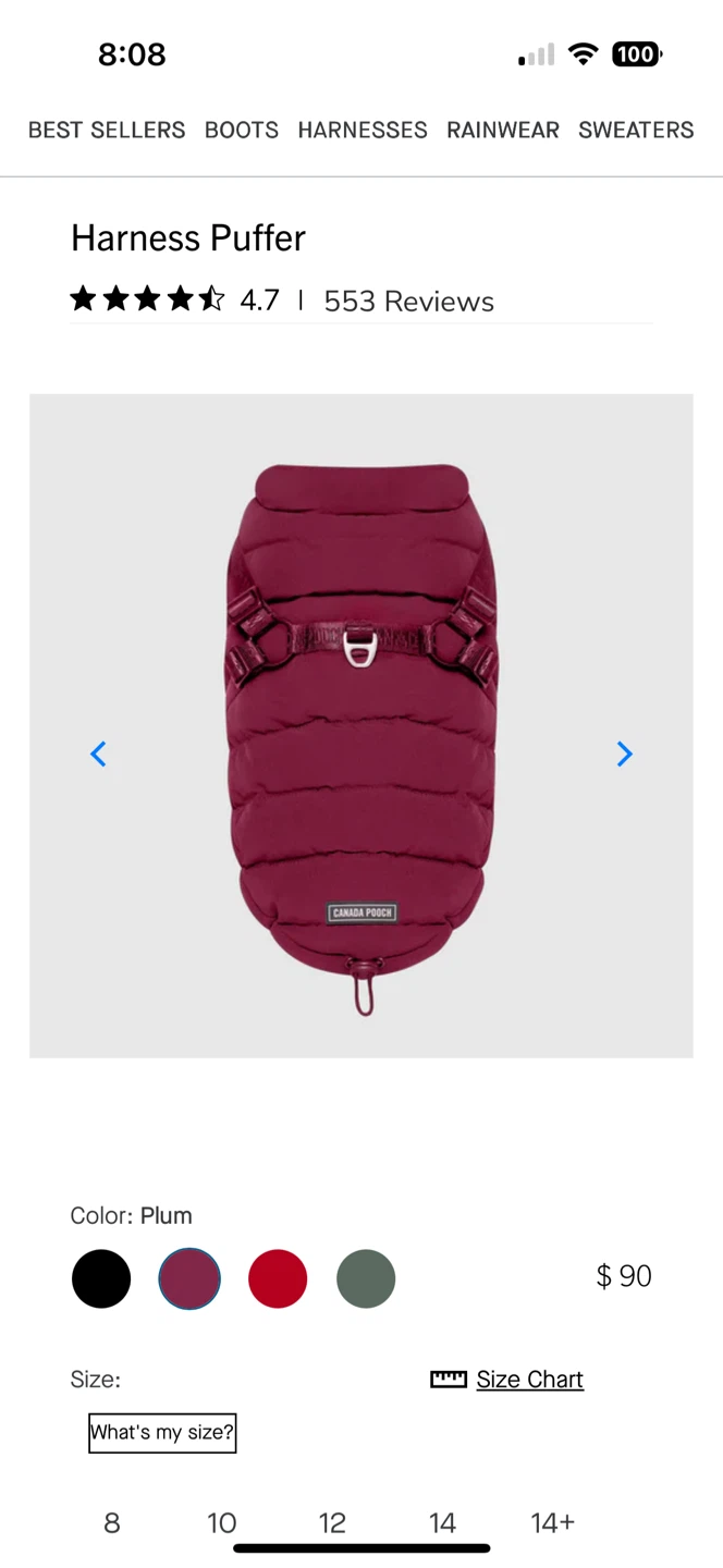 Canada Pooch Harness Puffer - Plum, Size 14 - photo 3