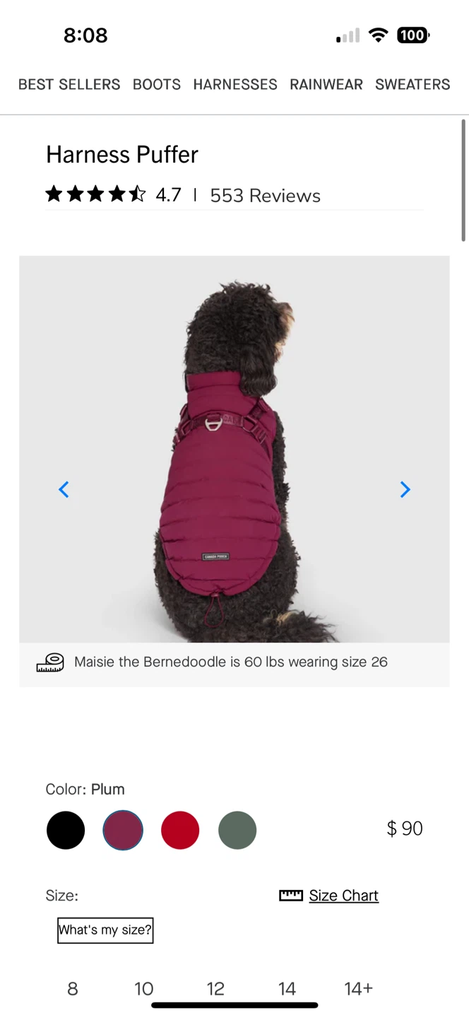 Canada Pooch Harness Puffer - Plum, Size 14 - photo 4