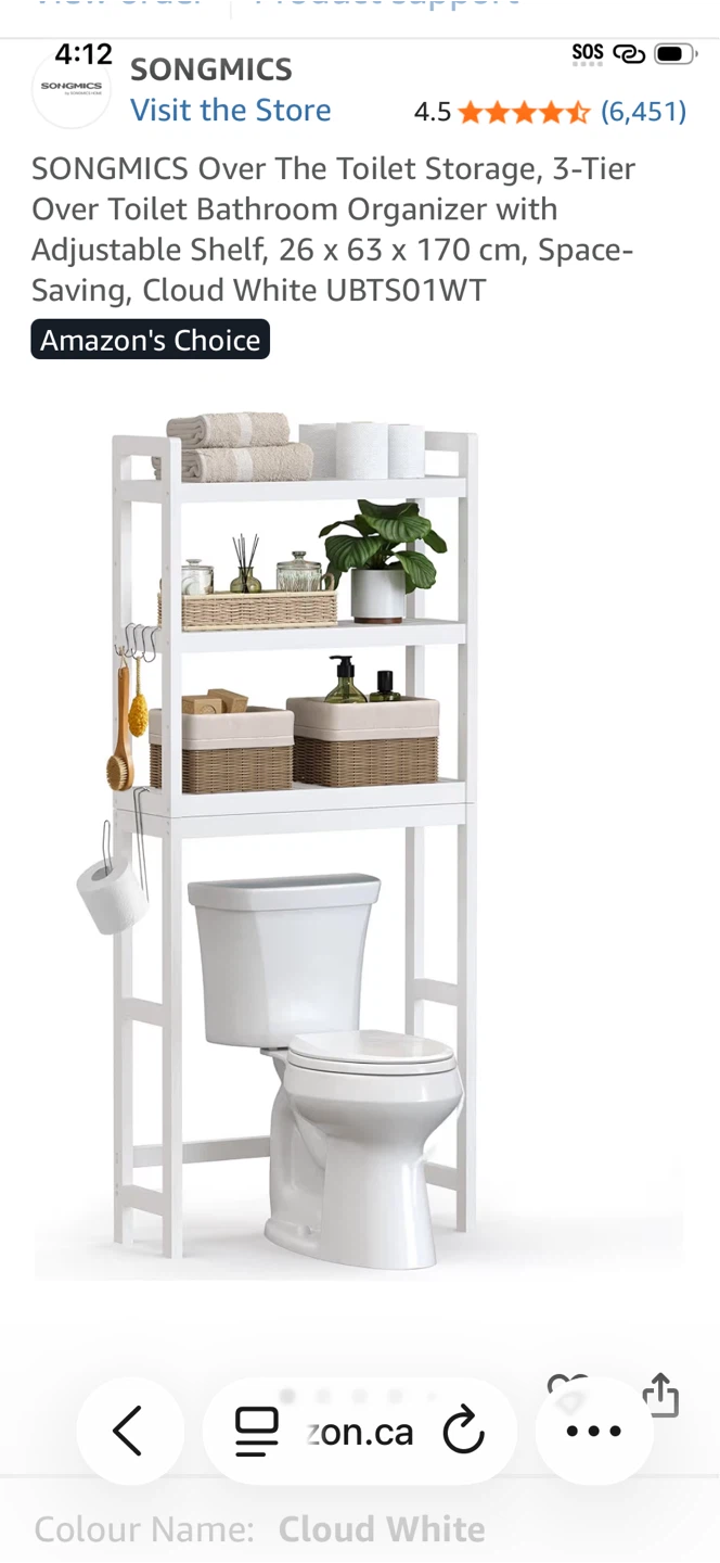 SONGMICS Over-The-Toilet Storage, White