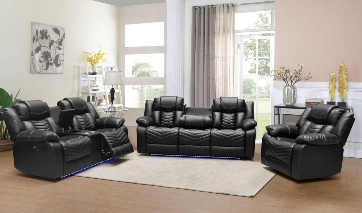 Leather Reclining Living Room Set image indicator(2)