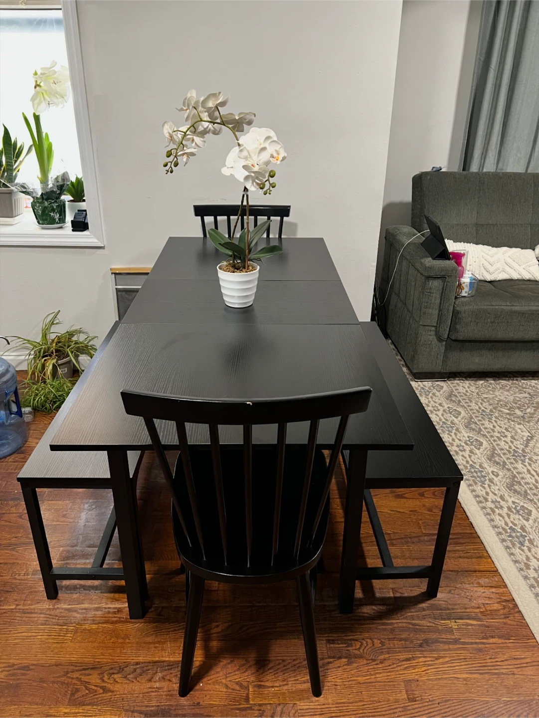 Black Dining Table with 2 Chairs and Bench - photo 2