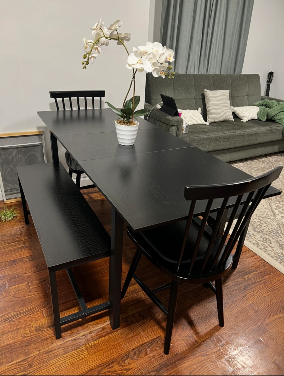 Black Dining Table with 2 Chairs and Bench - photo 3
