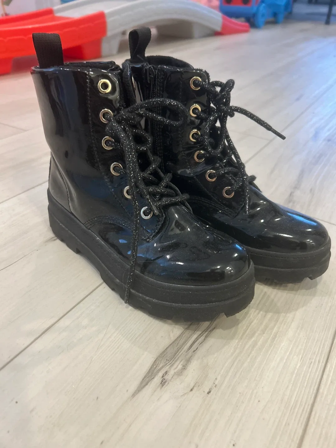 H&M Black Patent Boots - US Size 2 thumbnail