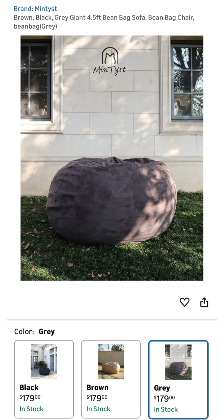 MinTyst Grey Giant 4.5ft Beanbag Sofa