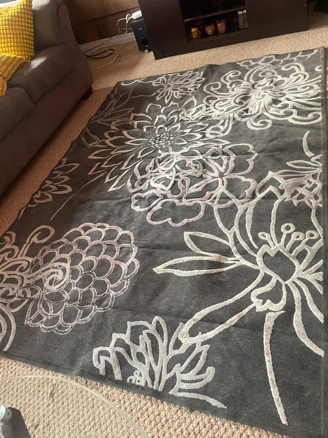 Floral Area Rug - Grey & White - photo 3