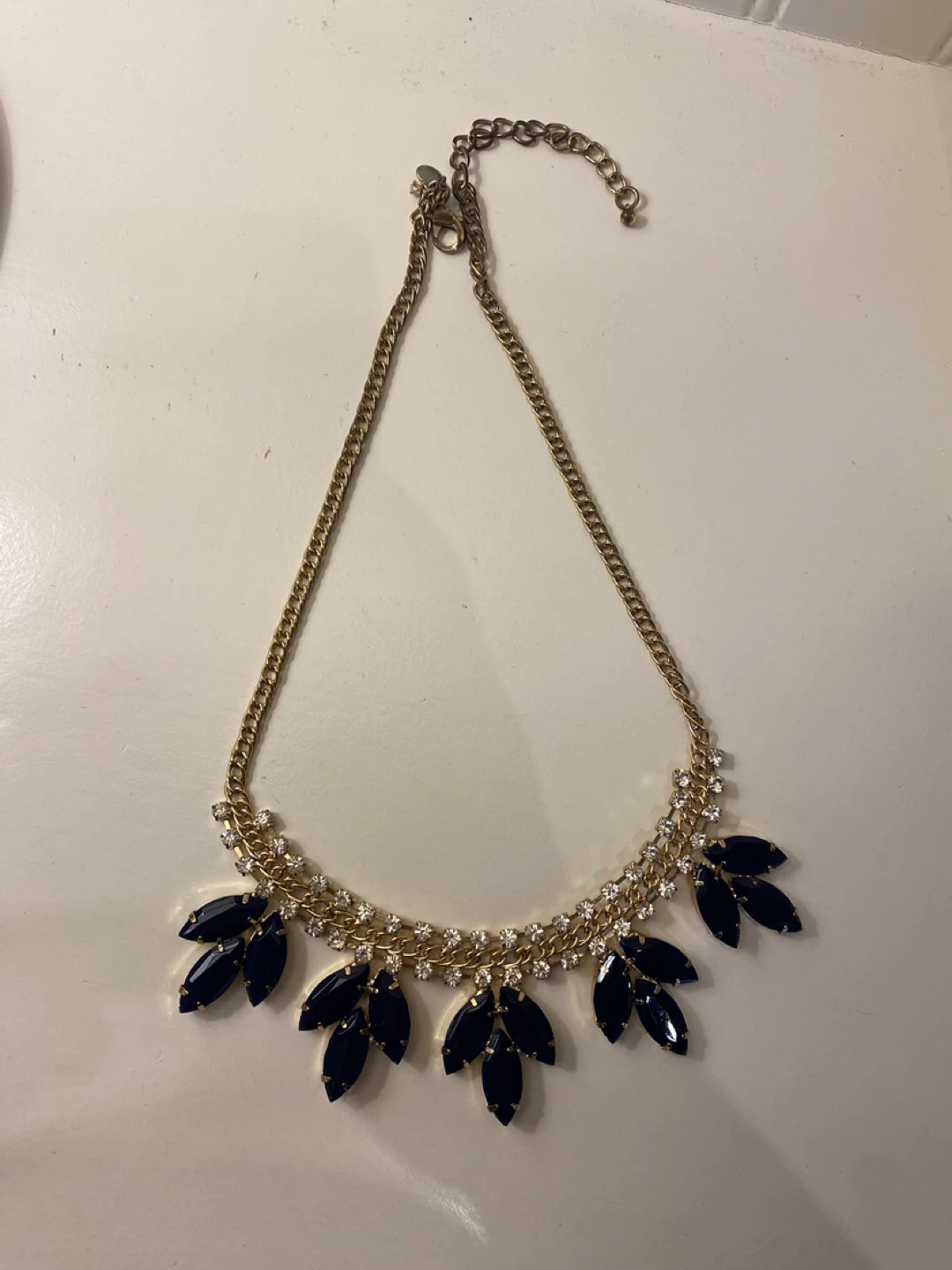 J crew Gold-tone Necklace with Black and Clear Stones