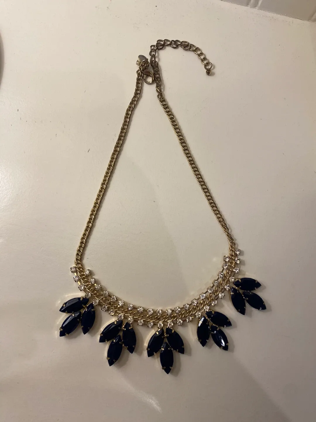 J crew Gold-tone Necklace with Black and Clear Stones thumbnail