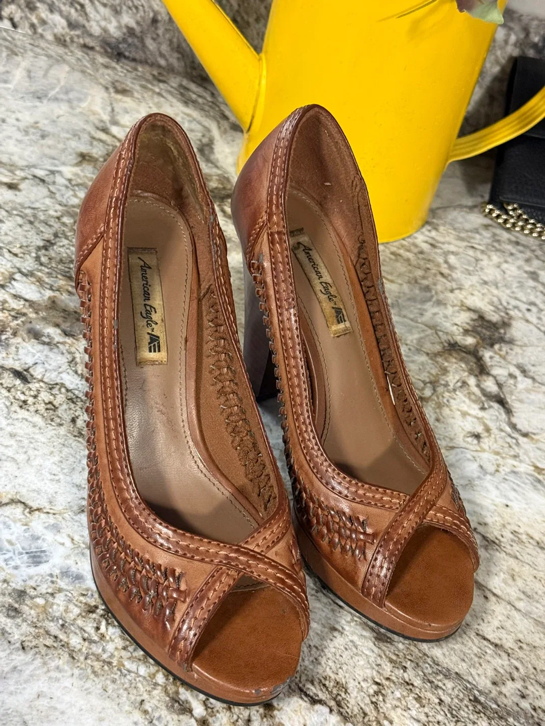 American Eagle Brown Leather Heels size 5 check more pictures