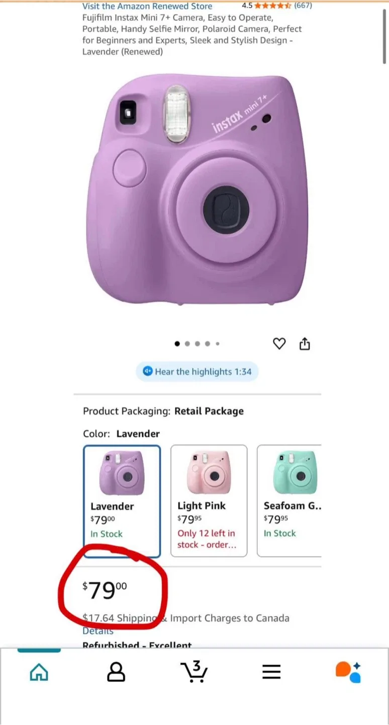 Fujifilm Instax Mini 7+ Lavender Camera with Case image indicator(4)