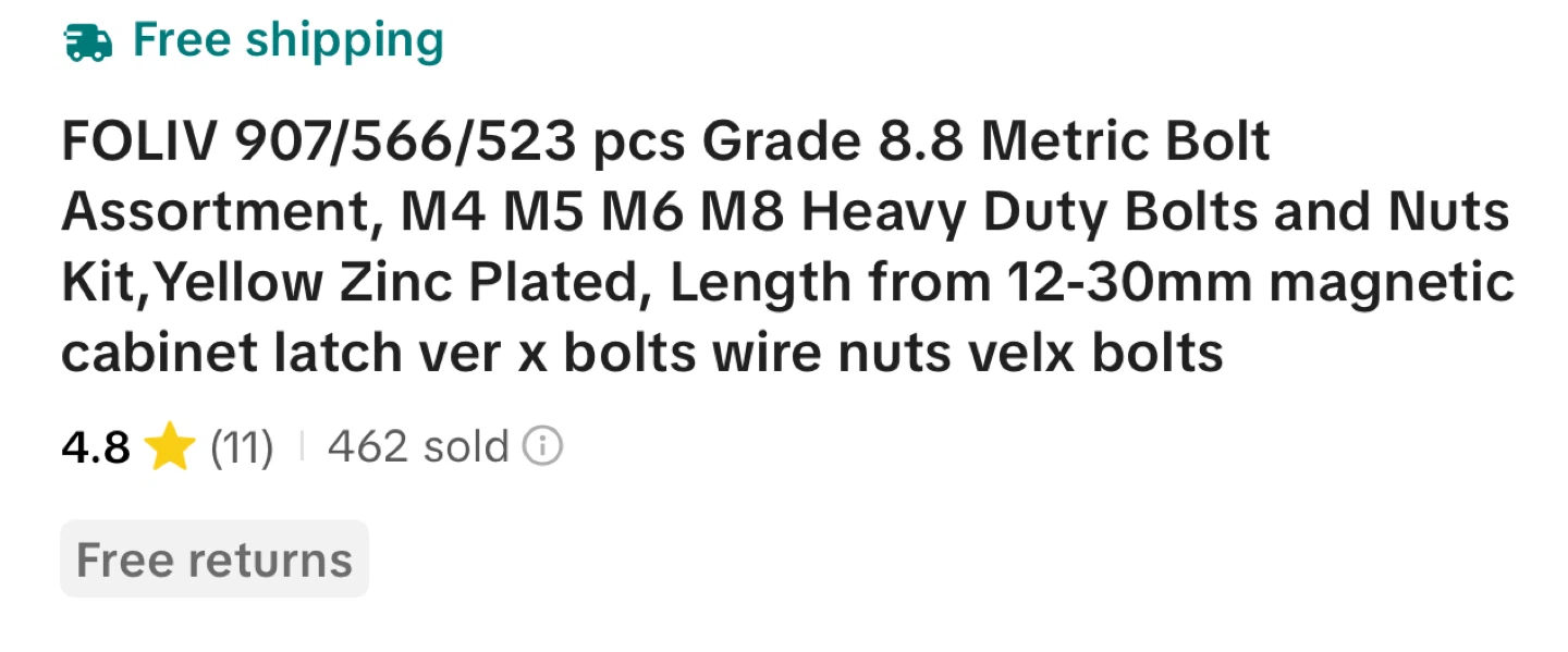 FOLIV 566 pcs Grade 8.8 Metric Bolt Assortment Kit - photo 2
