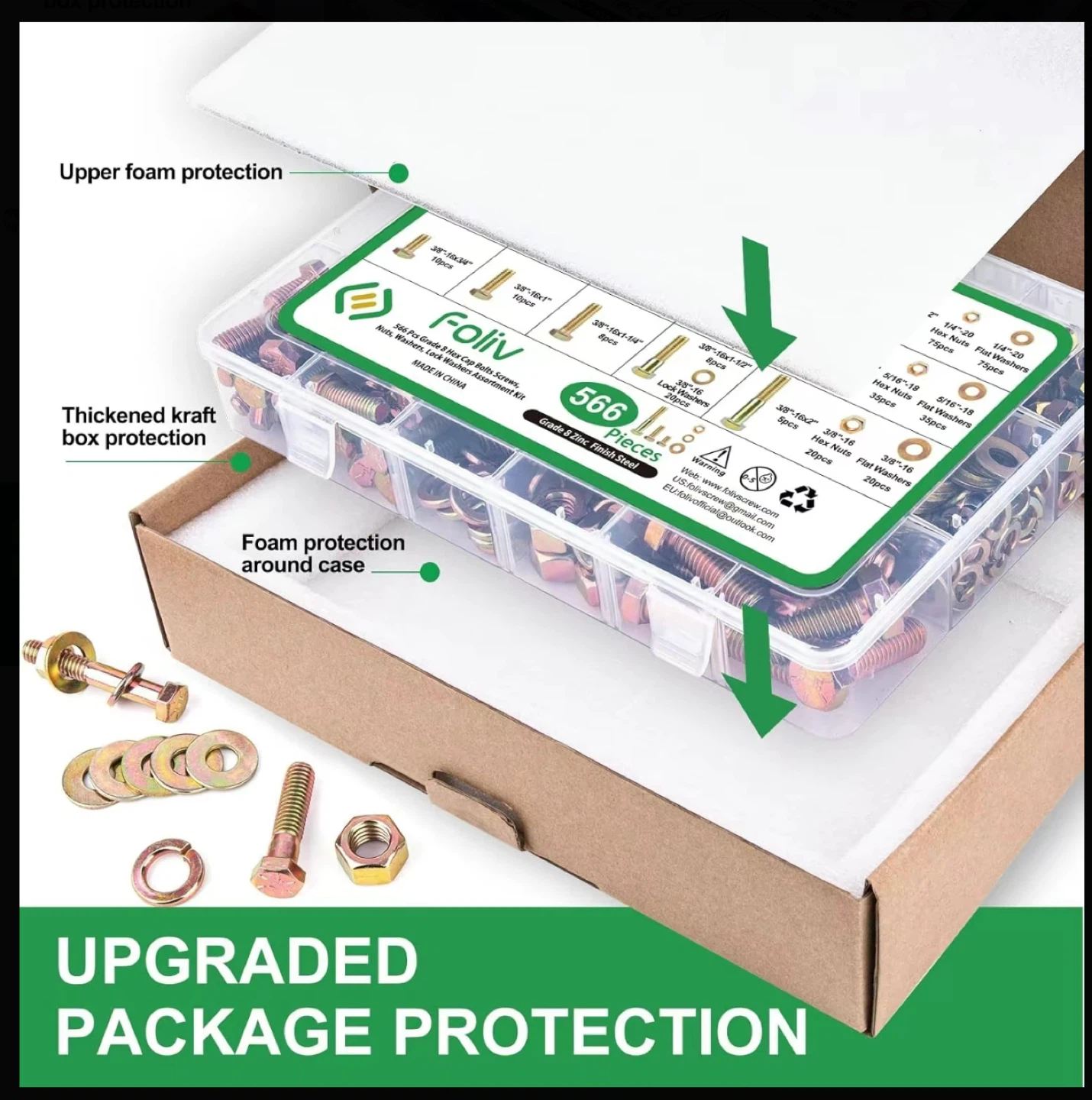 FOLIV 566 pcs Grade 8.8 Metric Bolt Assortment Kit - photo 3