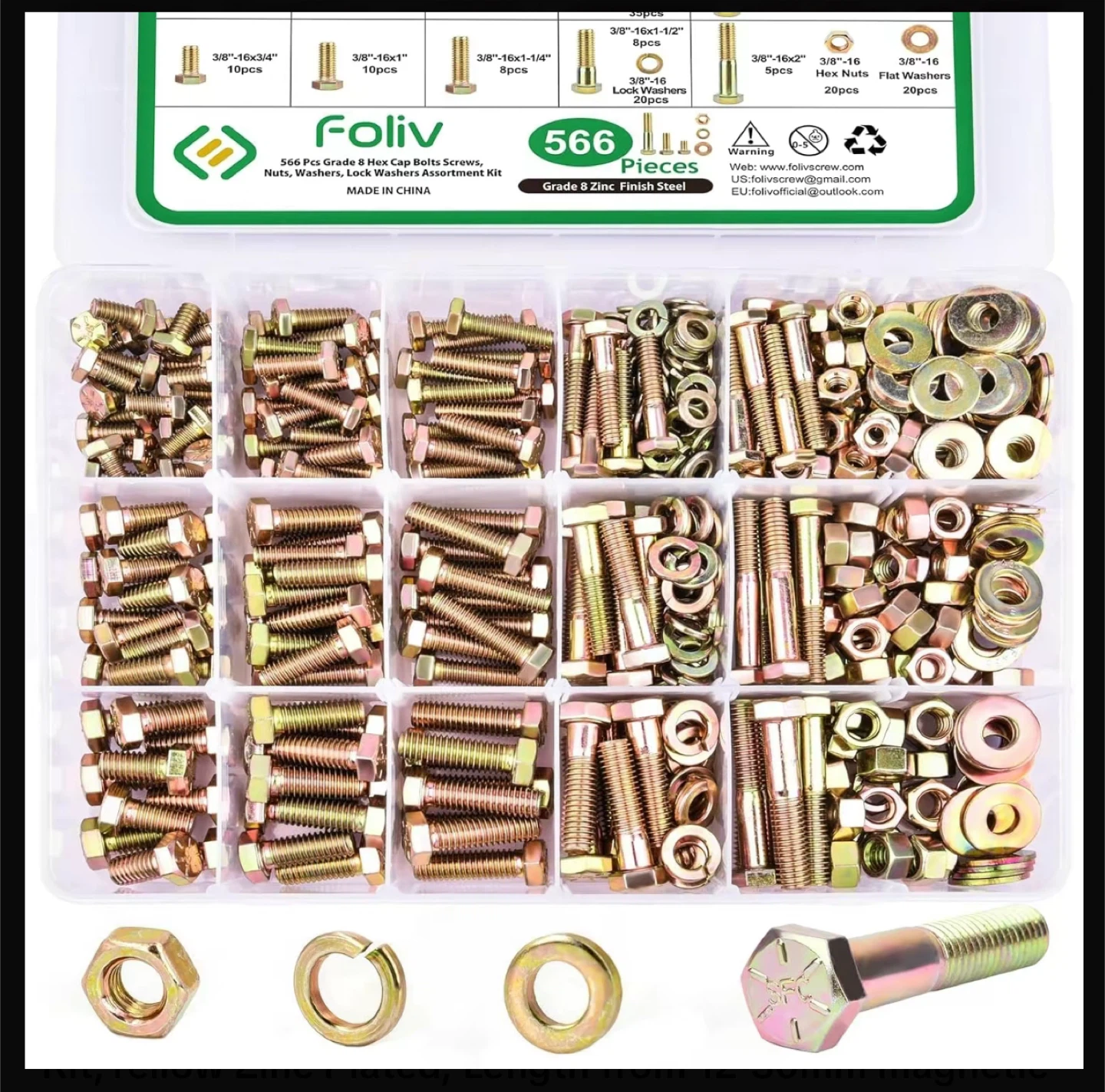 FOLIV 566 pcs Grade 8.8 Metric Bolt Assortment Kit - photo 5