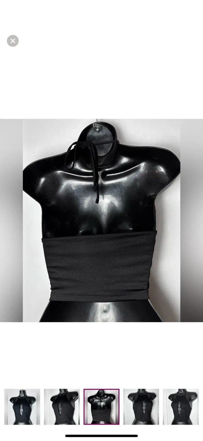 Bershka Black Halter Top with Cut-Out Design and Silver Hardware image indicator(3)