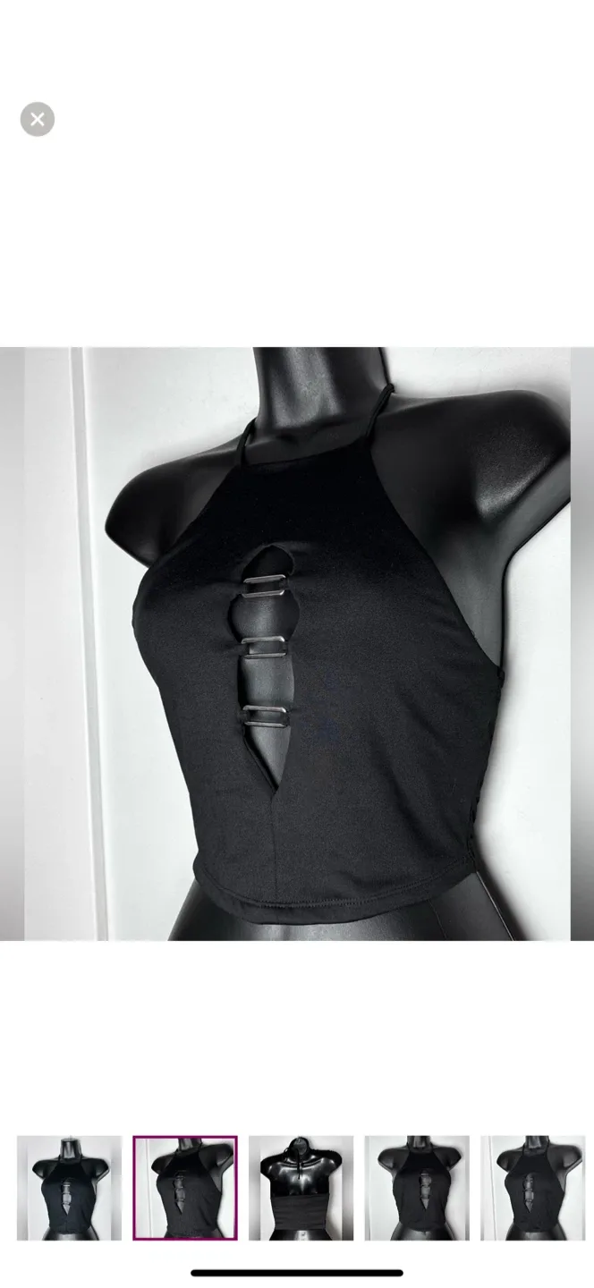 Bershka Black Halter Top with Cut-Out Design and Silver Hardware image indicator(2)
