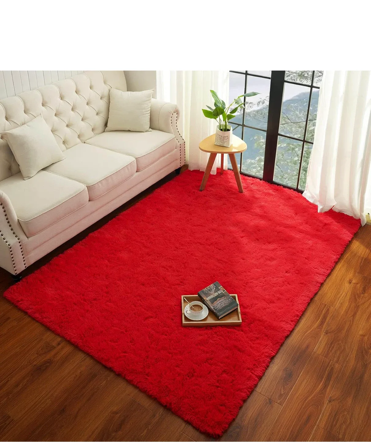 Red Fluffy Microfiber Area Rug image indicator(4)