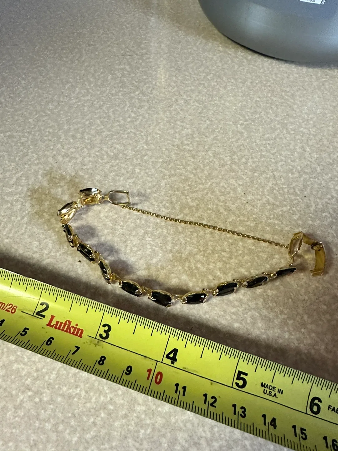 Vintage Brown Glass  & Gold-Tone Bracelet with safety chain image indicator(2)