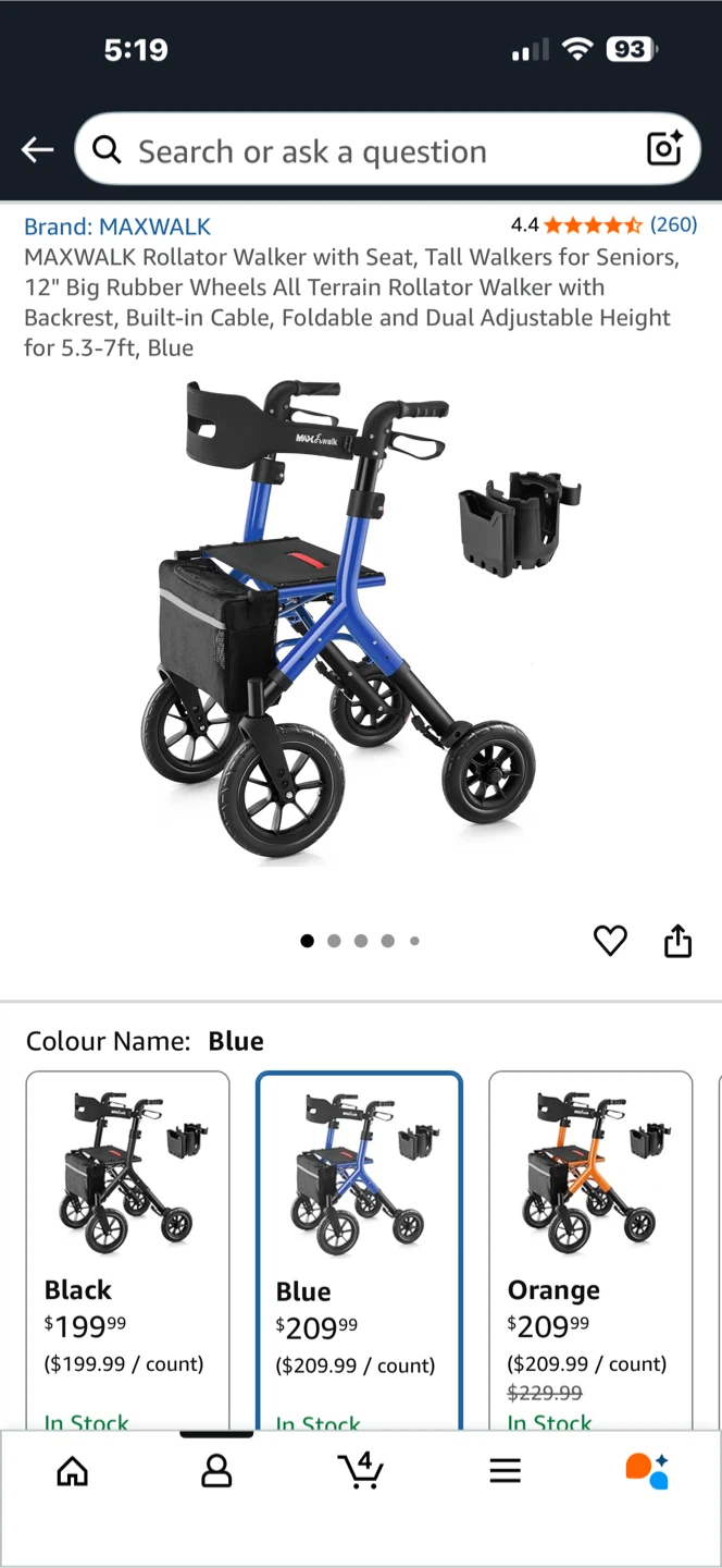 MAXWALK Rollator Walker with Seat - Blue - photo 5