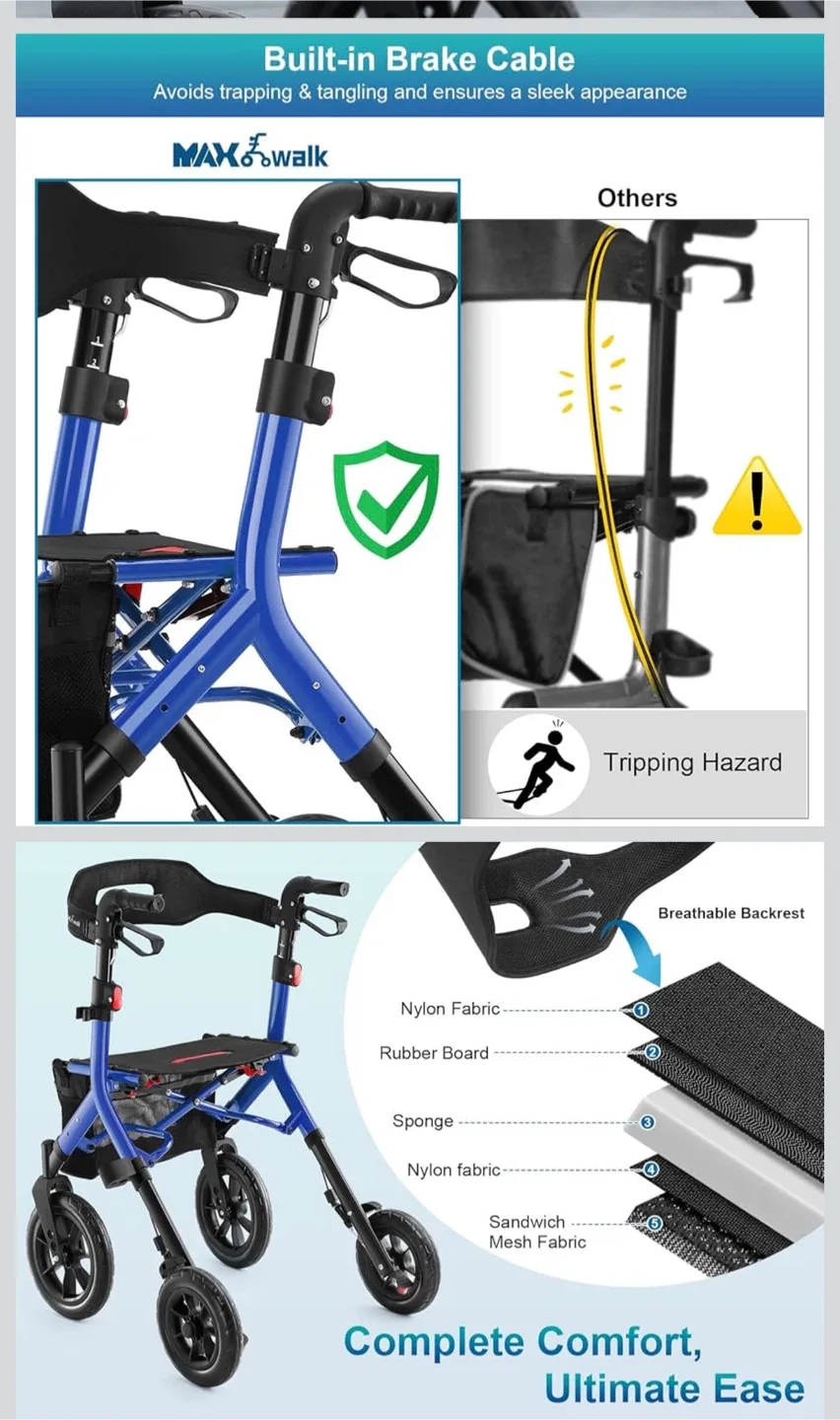 MAXWALK Rollator Walker with Seat - Blue image indicator(6)