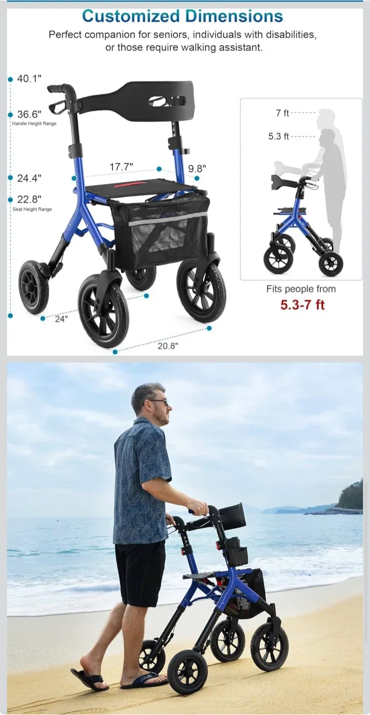 MAXWALK Rollator Walker with Seat - Blue image indicator(9)