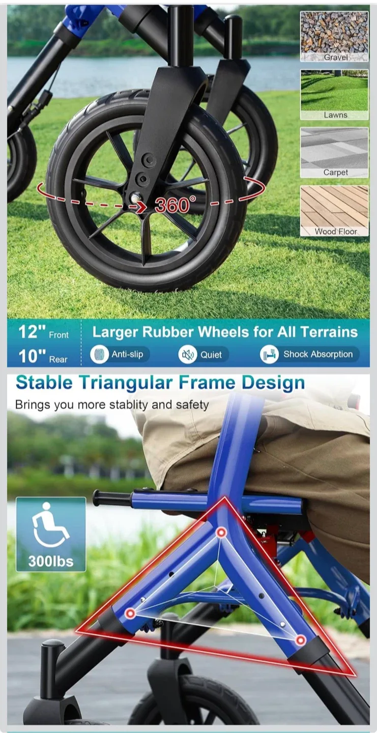 MAXWALK Rollator Walker with Seat - Blue image indicator(10)