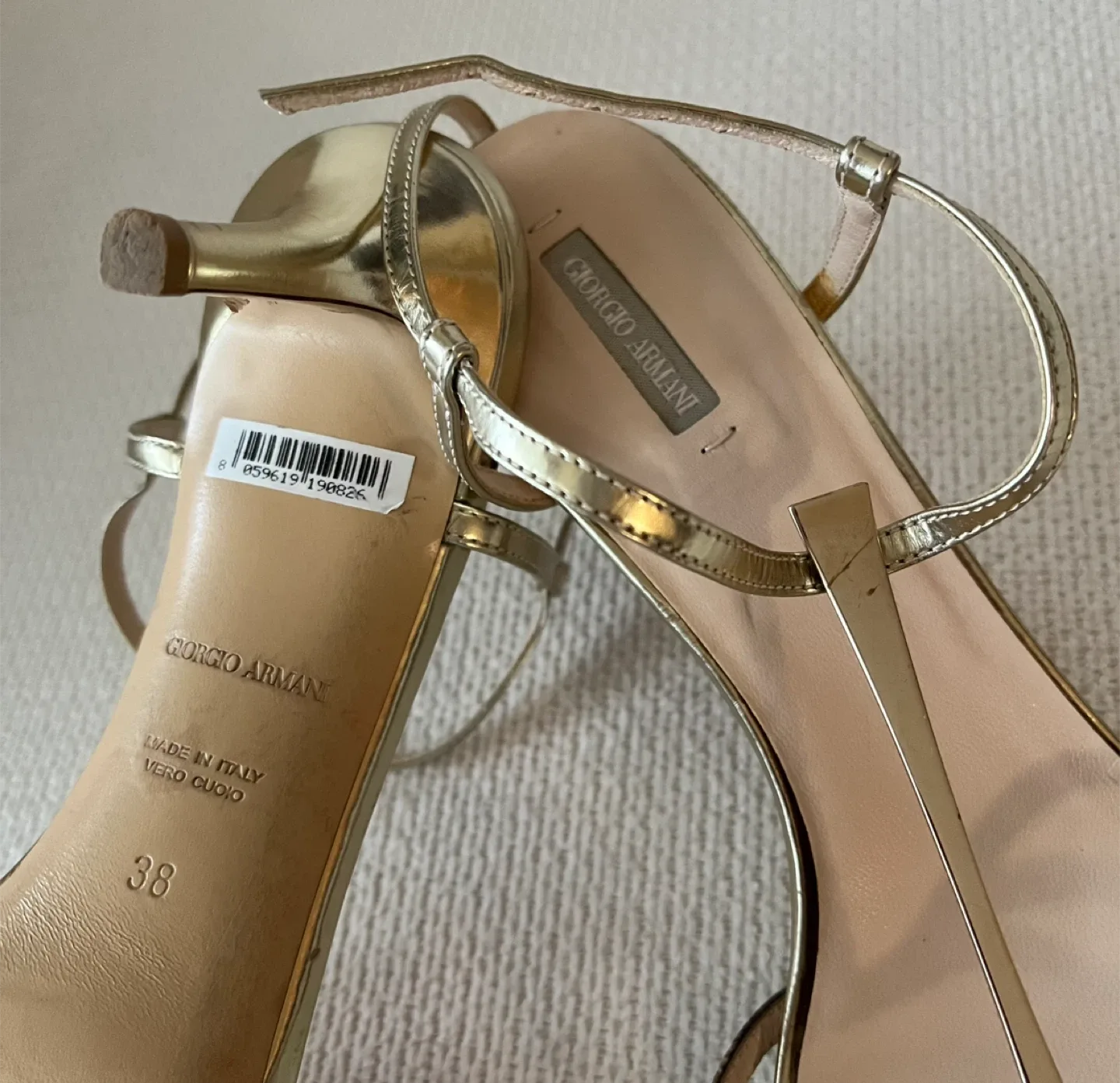 Giorgio Armani Gold/ Brown Leather Sandals Women Size 8 image indicator(2)