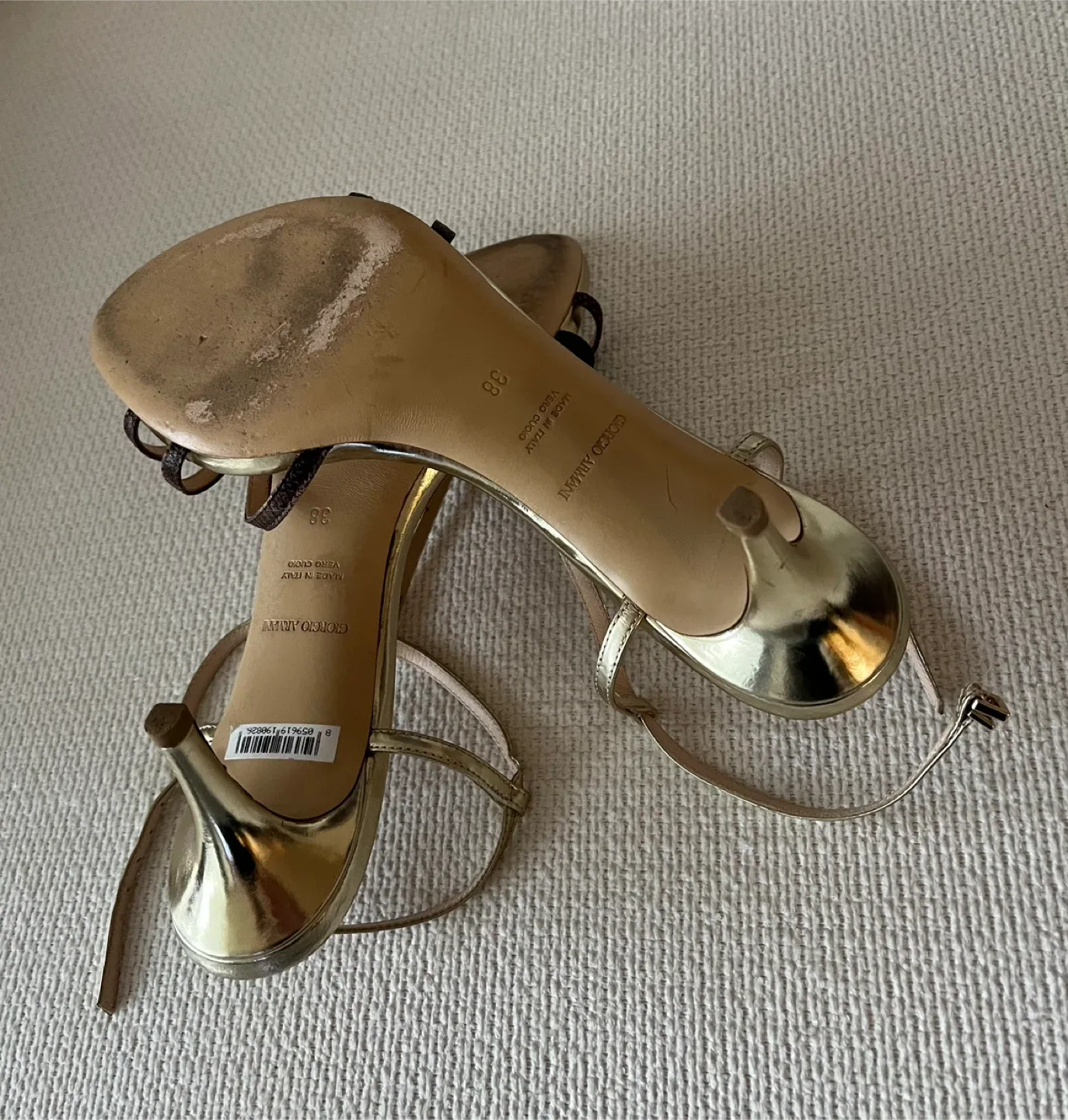 Giorgio Armani Gold/ Brown Leather Sandals Women Size 8 image indicator(5)