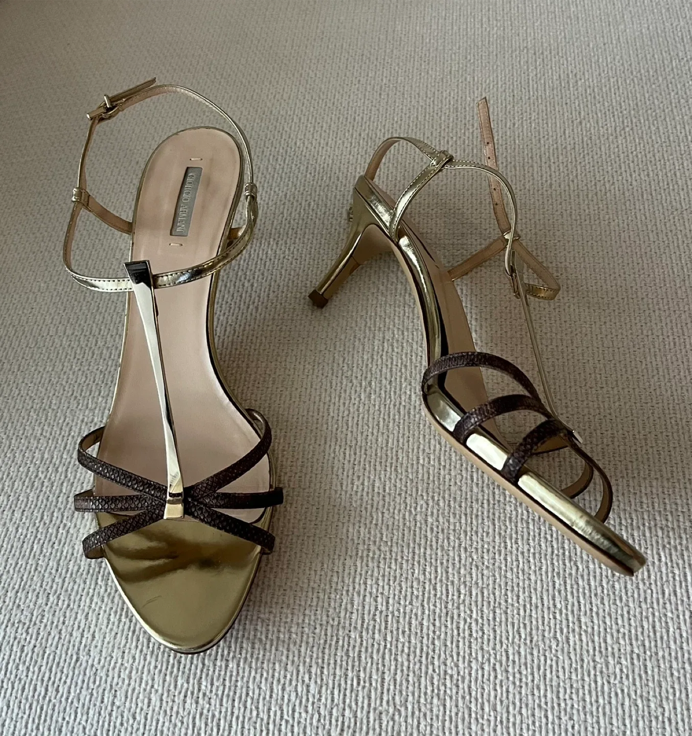 Giorgio Armani Gold/ Brown Leather Sandals Women Size 8 thumbnail