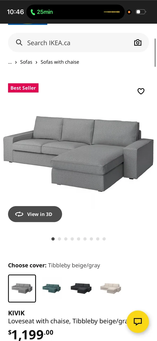IKEA KIVIK Loveseat with Chaise - Tibbleby Beige/Gray image indicator(2)
