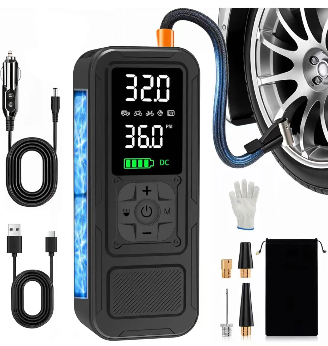 Portable Tire Inflator with LED Light