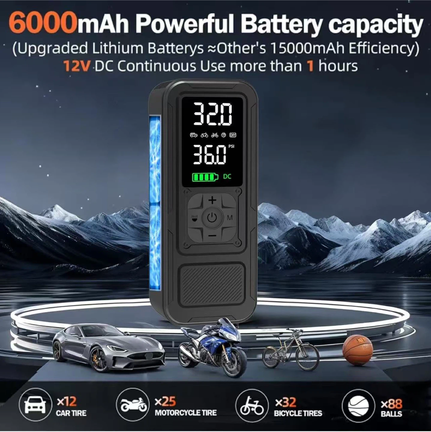 Portable Tire Inflator with LED Light - photo 3
